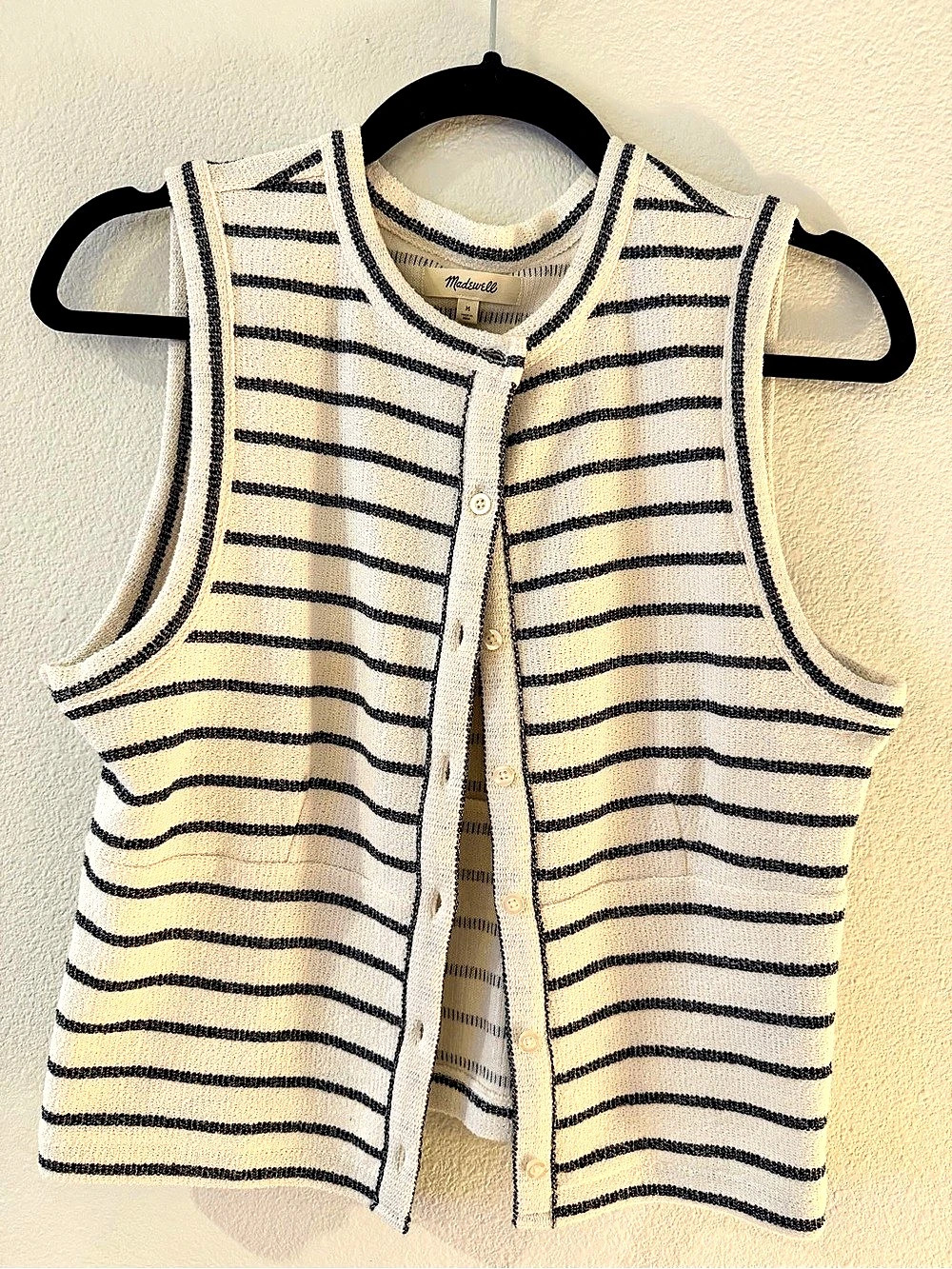 Madewell Textured-Knit Button-Front Shell Top Cream & Black Medium
